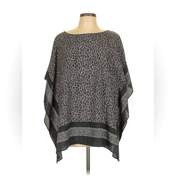 Michael Kors Gray Black Animal Print Cheetah Poncho Blouse Top S/M Small Medium