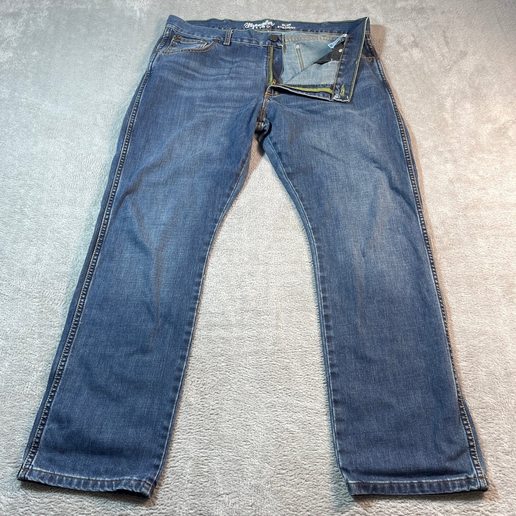 Wrangler Retro Jeans Blue Comfort Flex Denim Pants Mens Size 38 Slim Straight