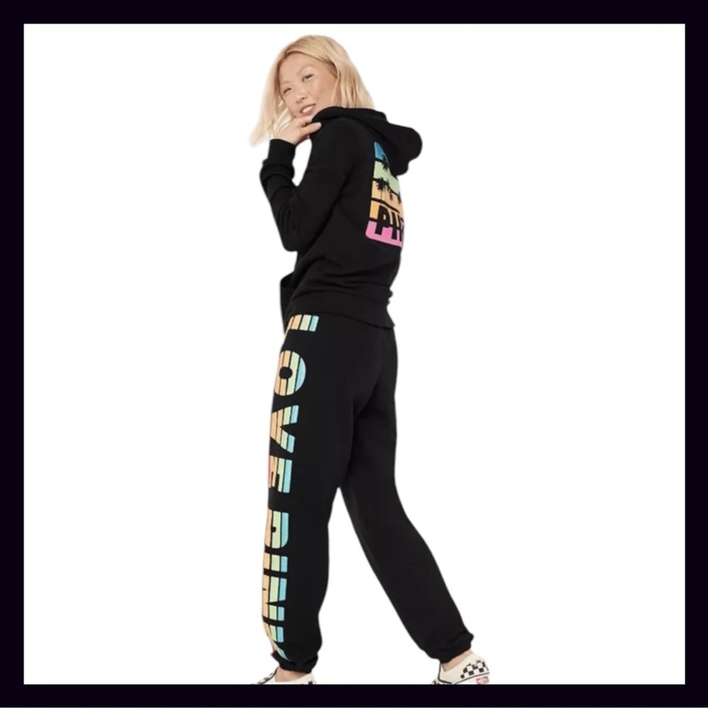 Victoria’s Secret PINK Glitter Rainbow Tropical Shine Hoodie & Sweats Set NWT