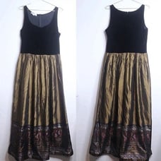 VTG Velvet Satin Paisley Border Sleeveless Maxi Dress - Large I40015