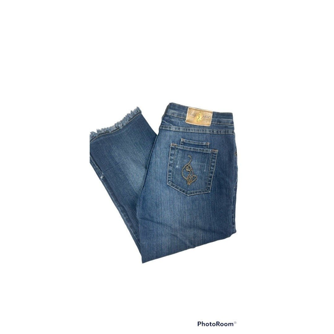 Baby Phat Capri Jeans Womens 13 Stretchy Cat Embroidered Logo Gold Y2K
