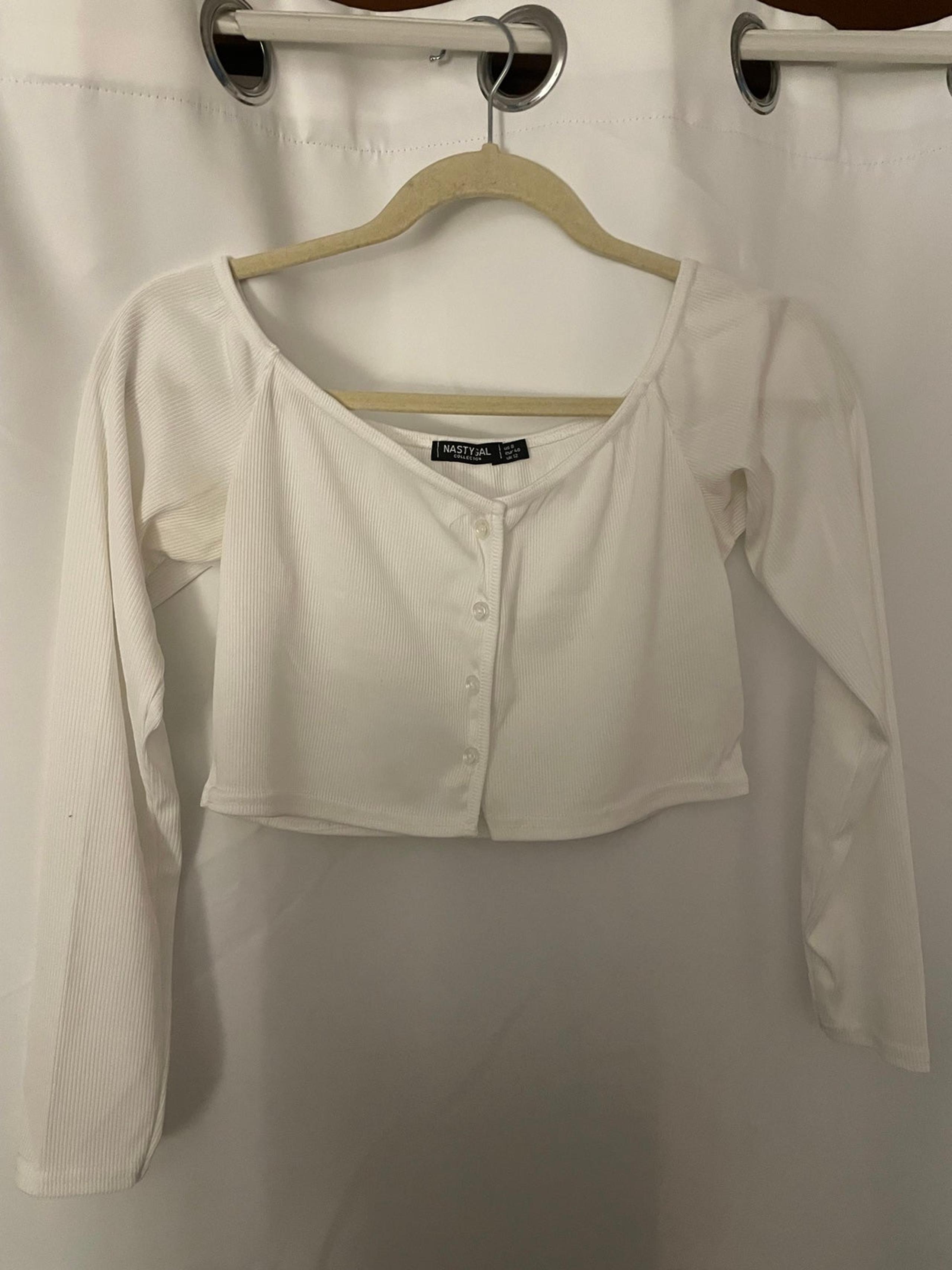 Nasty Gal Cropped Long Sleeve Button Down Top Off Shoulder