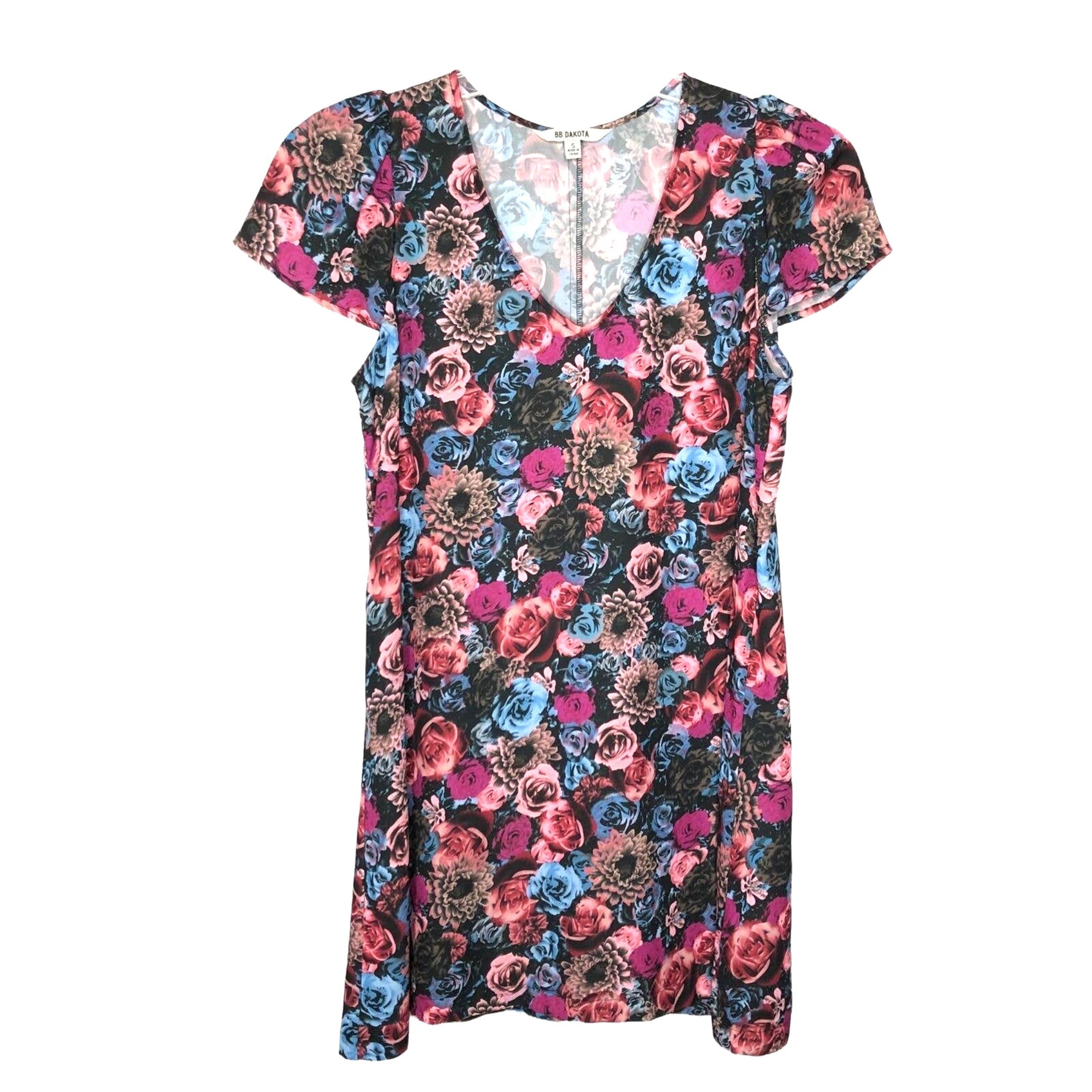 BB Dakota Wms Small Braxton Rose Floral Mini Shift Dress Dark Cottagecore