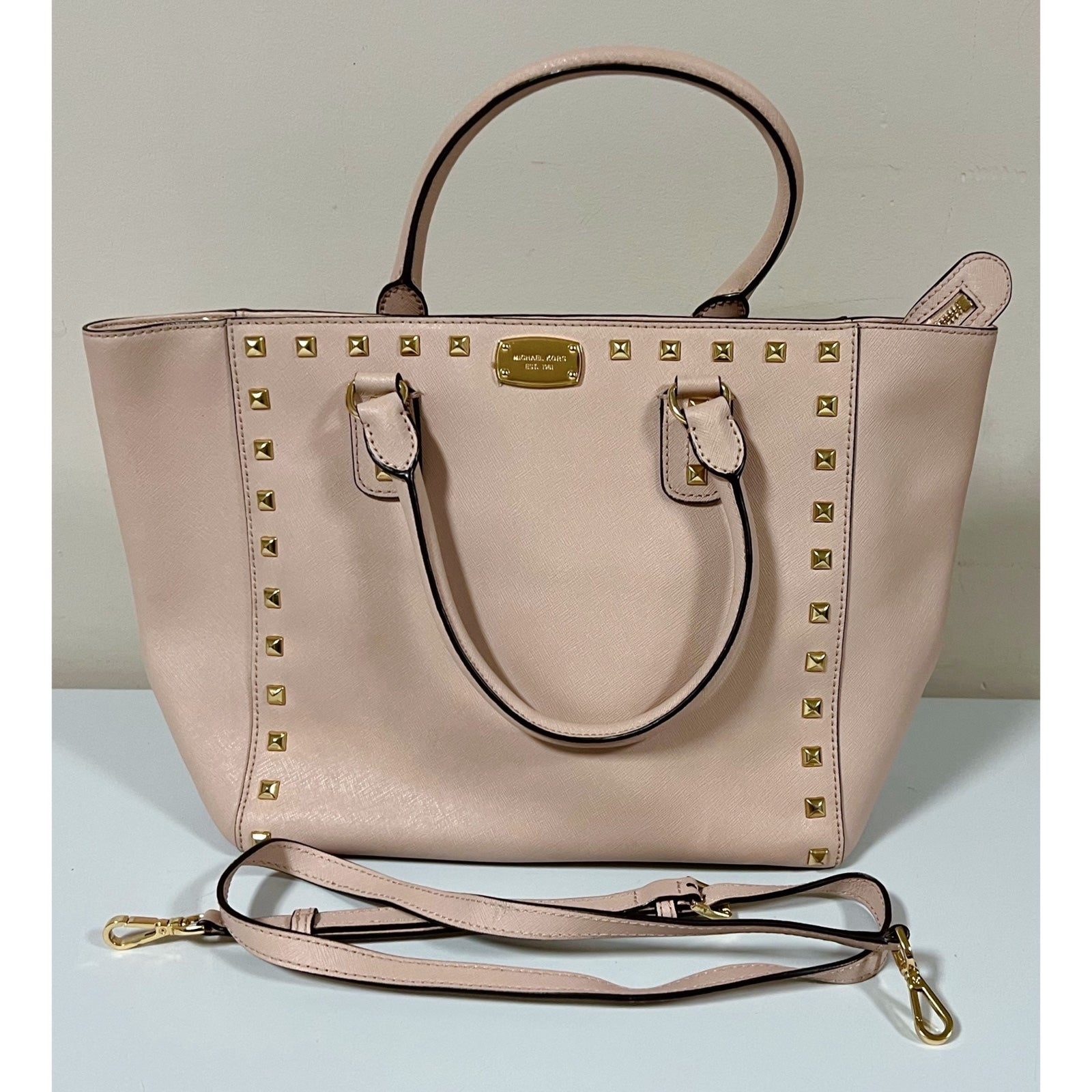 Michael Kors MK Light Pink Mauve Leather Satchel Bag Handbag Purse Pocketbook