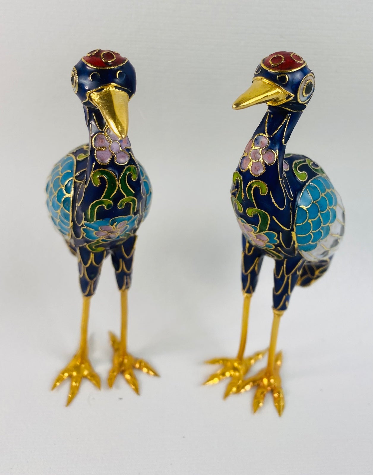 1960 Pair of Egret Cloisonné Chinese Bird Figurine