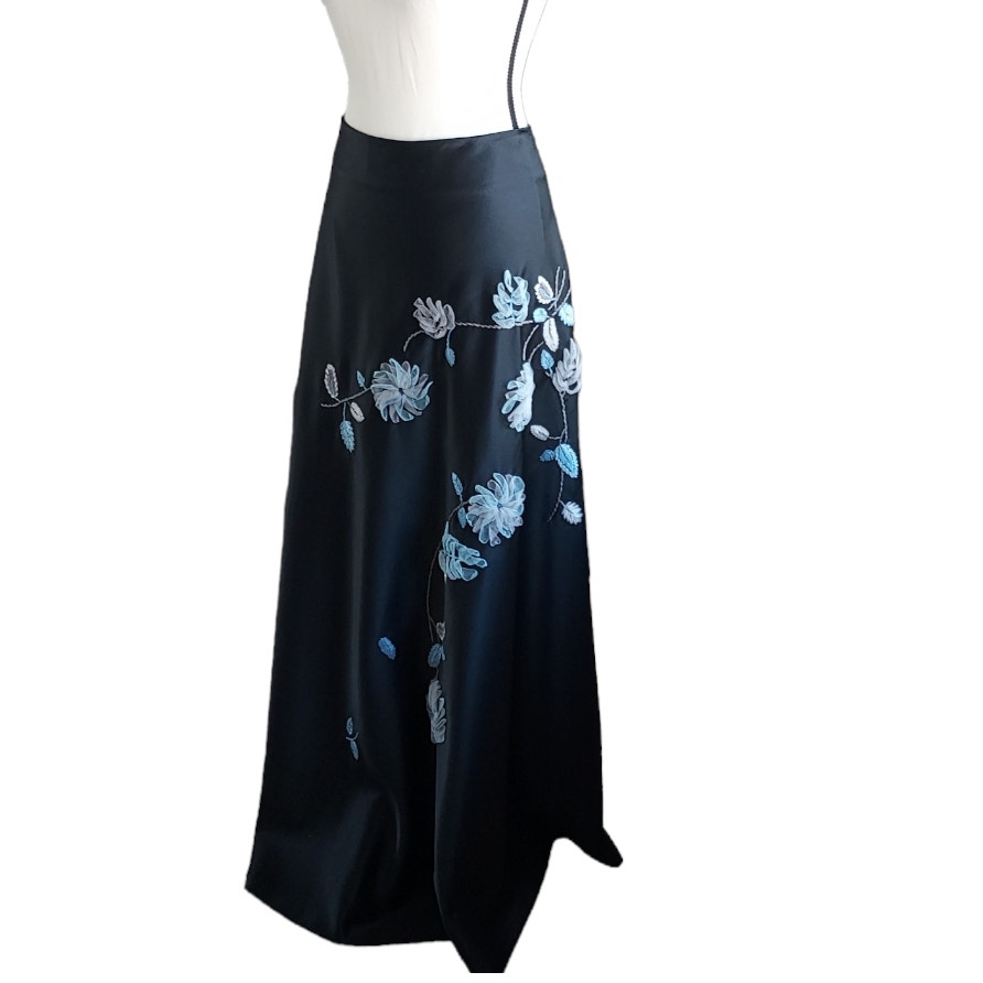 Gorgeous Embroidered Black Full Length A-Line Long Skirt Made US Sizes 6