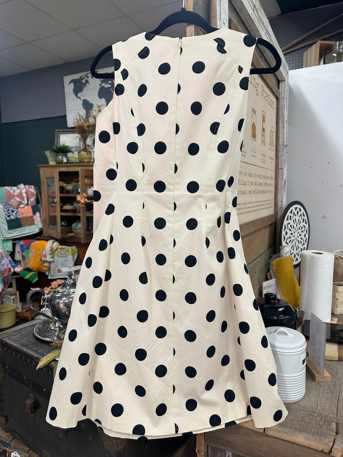 cream and black polka dot dress