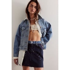 New Free People TRICIA FIX Carhartt Mini Skirt - Navy Size Large