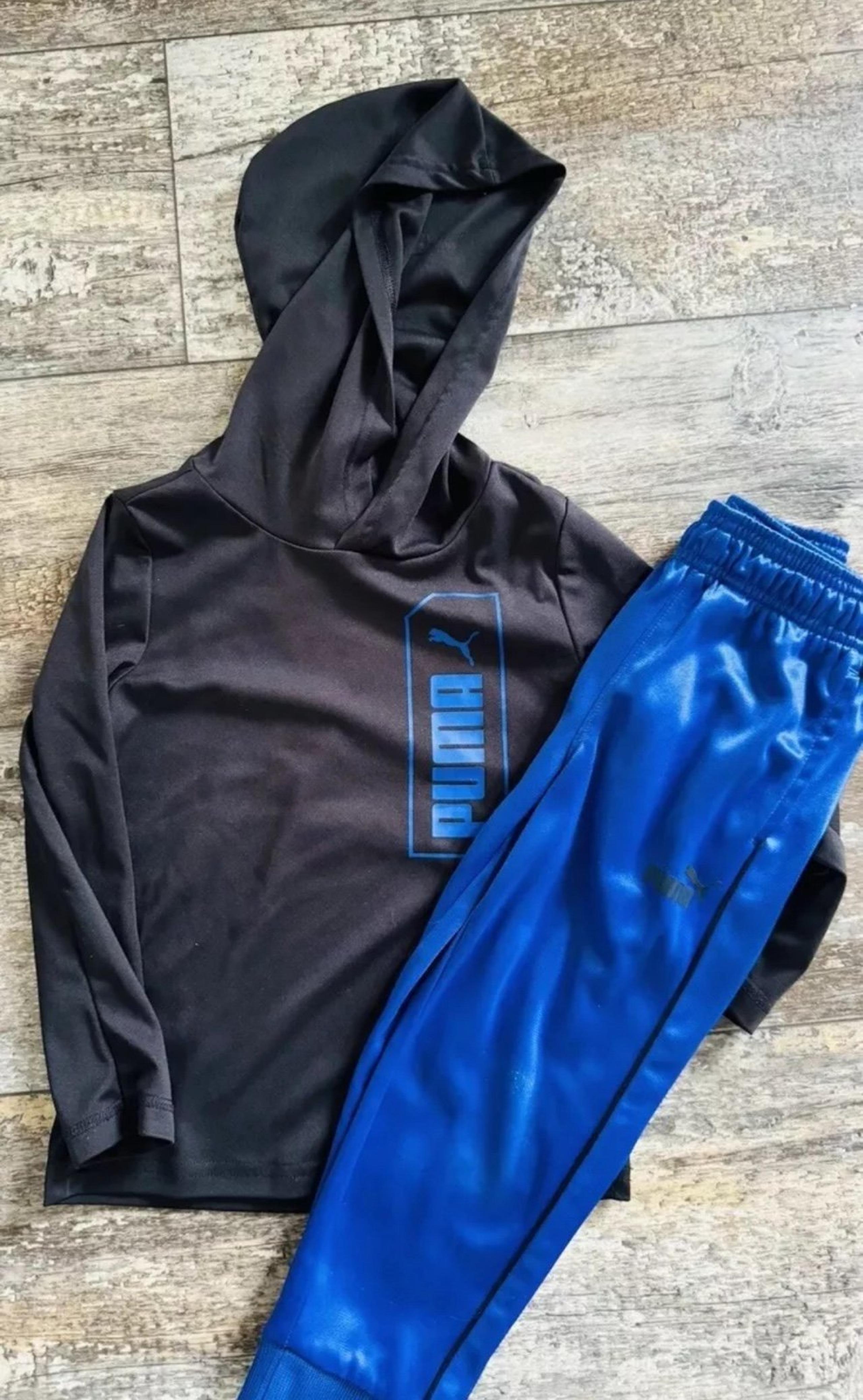Puma Boys Sz 3-4 Black & Blue Set Long Sleeve Lite Weight Hoodie & Jogger Pants
