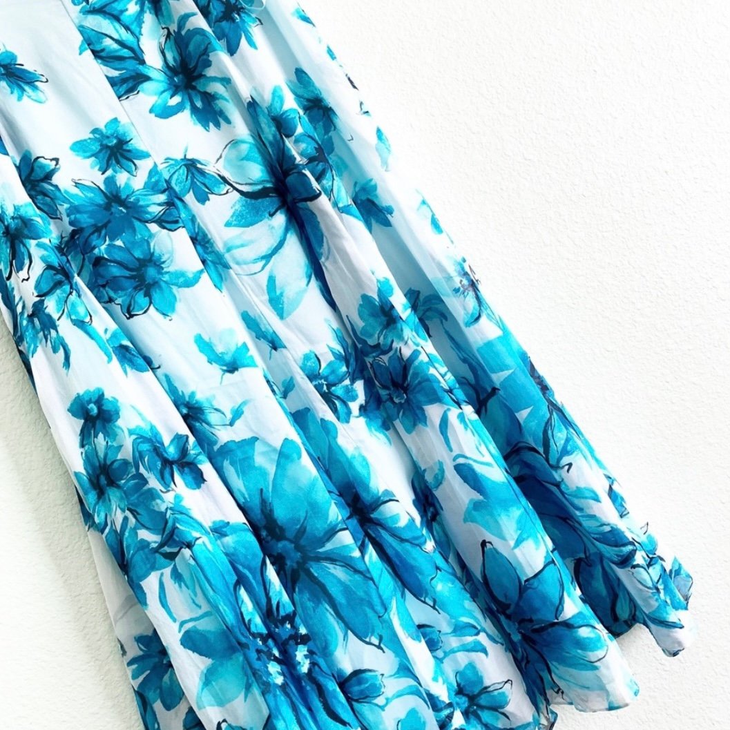 ANNE KLEIN 100% silk maxi skirt 8 bloomcore blue floral vintage 90s vtg