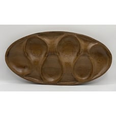 Vintage MCM Teak Wood Carved 6 Pocket Tray Serving Dish Thailand Large 18”x9.25”
