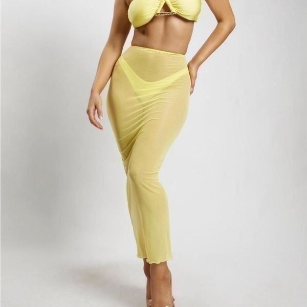 Meshki Canary yellow Natalia mesh midi skirt