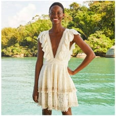 FARM RIO Eyelet Beaded Mini Dress, Off White, XS