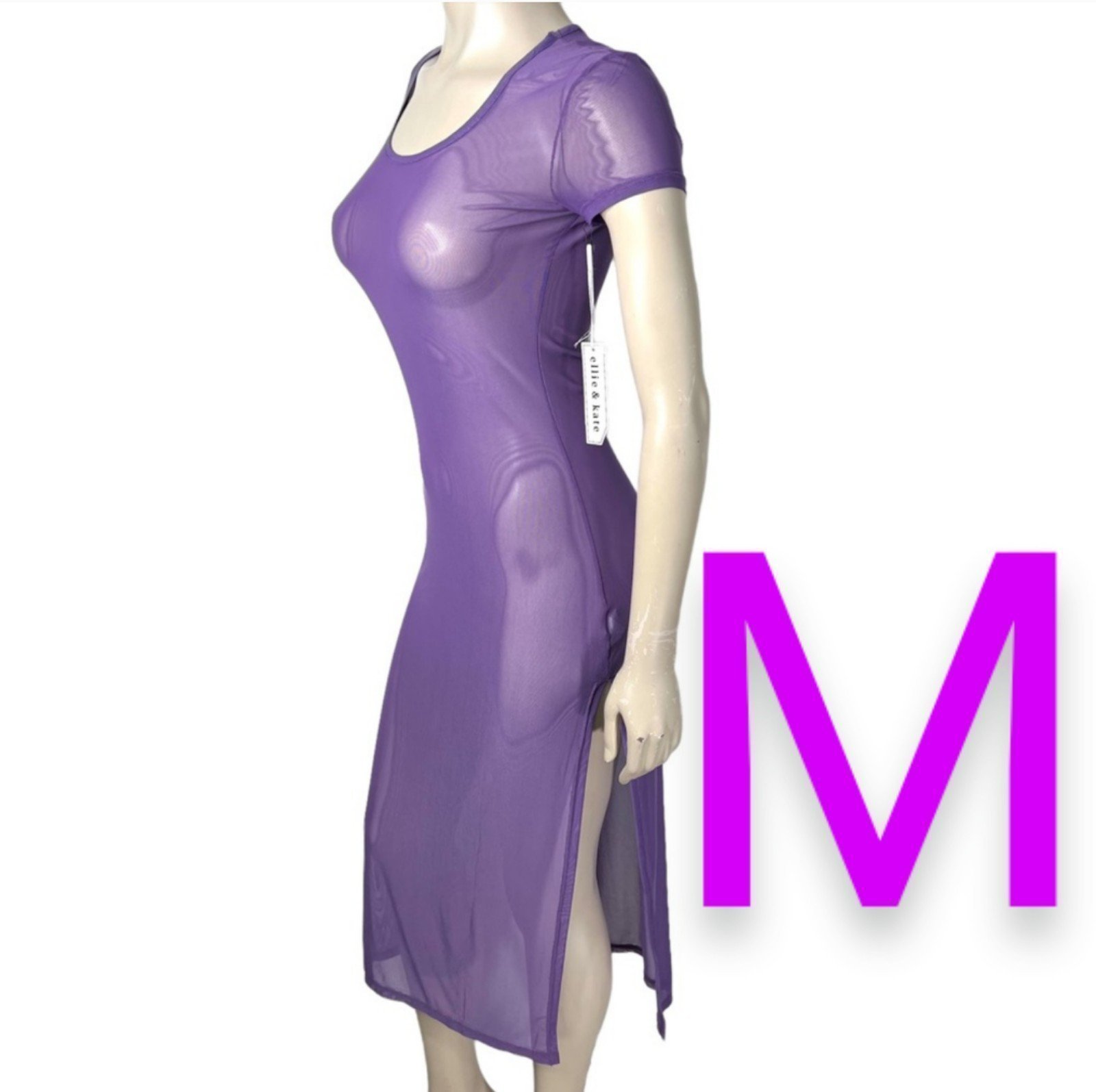 ✨Plum Purple Short Sleeve See Through Mesh Side Slit Maxi Dress~Size M