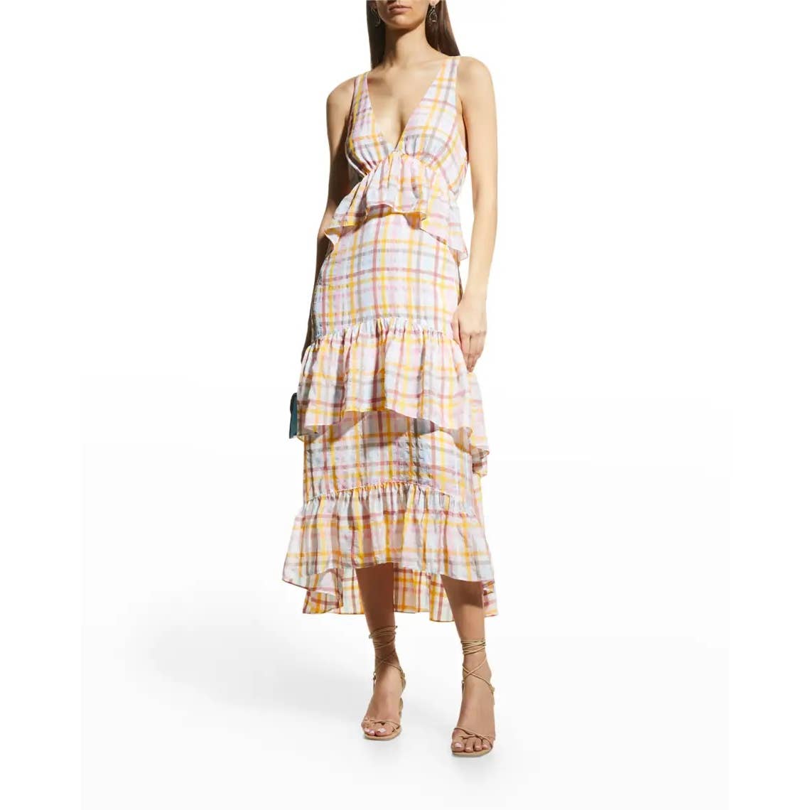 Cinq a Sept Astor Poplin Tiered Midi Dress Yellow Size 0