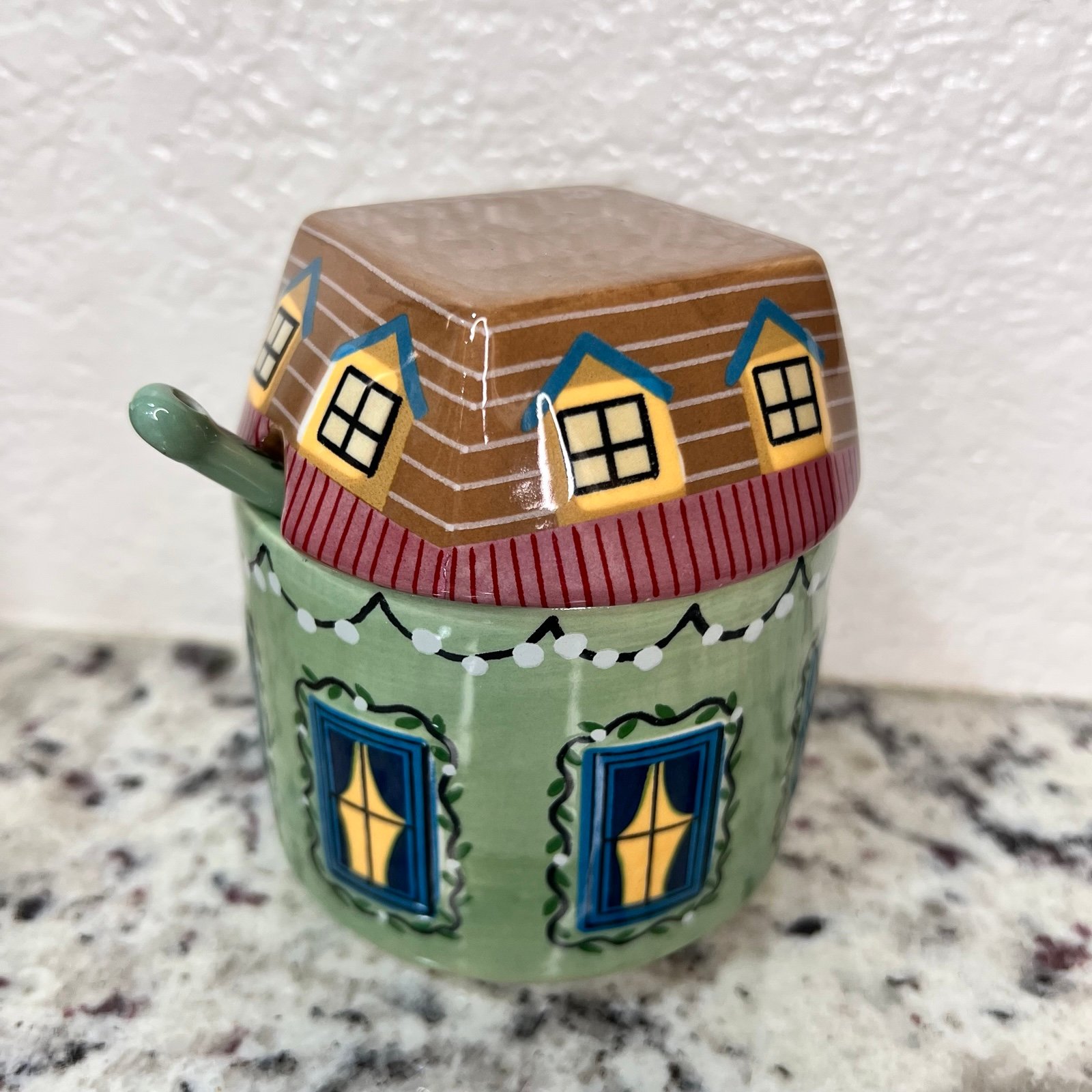 Anthropologie Christmas Chalet Sugar Pot Bowl Holiday House Gift Tea Mint Green
