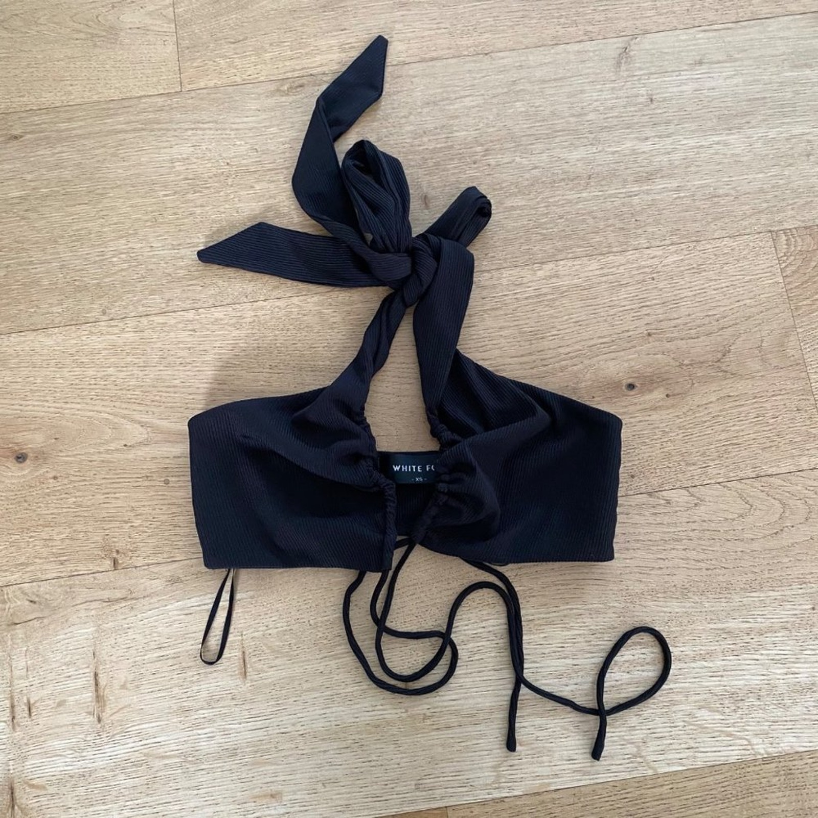 White Fox Boutique Runway Ready Halter Neck Open Back Top in Black