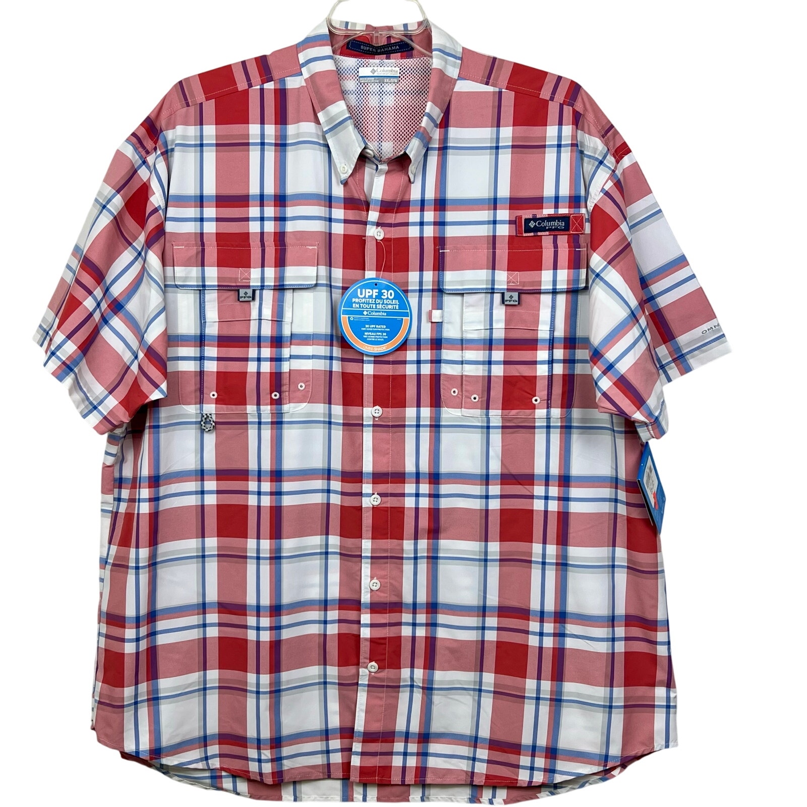 Columbia PFG Super Bahama shirt men’s 2XL Omni shade mesh Vented, Plaid fishing