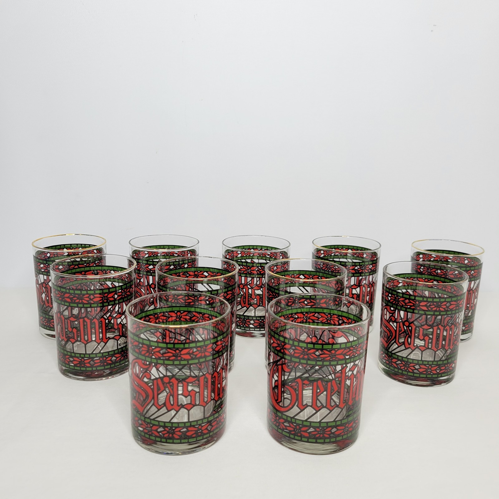 Set of 11 Houze Season's Greetings Lowball Whiskey Rocks Glasses Christmas