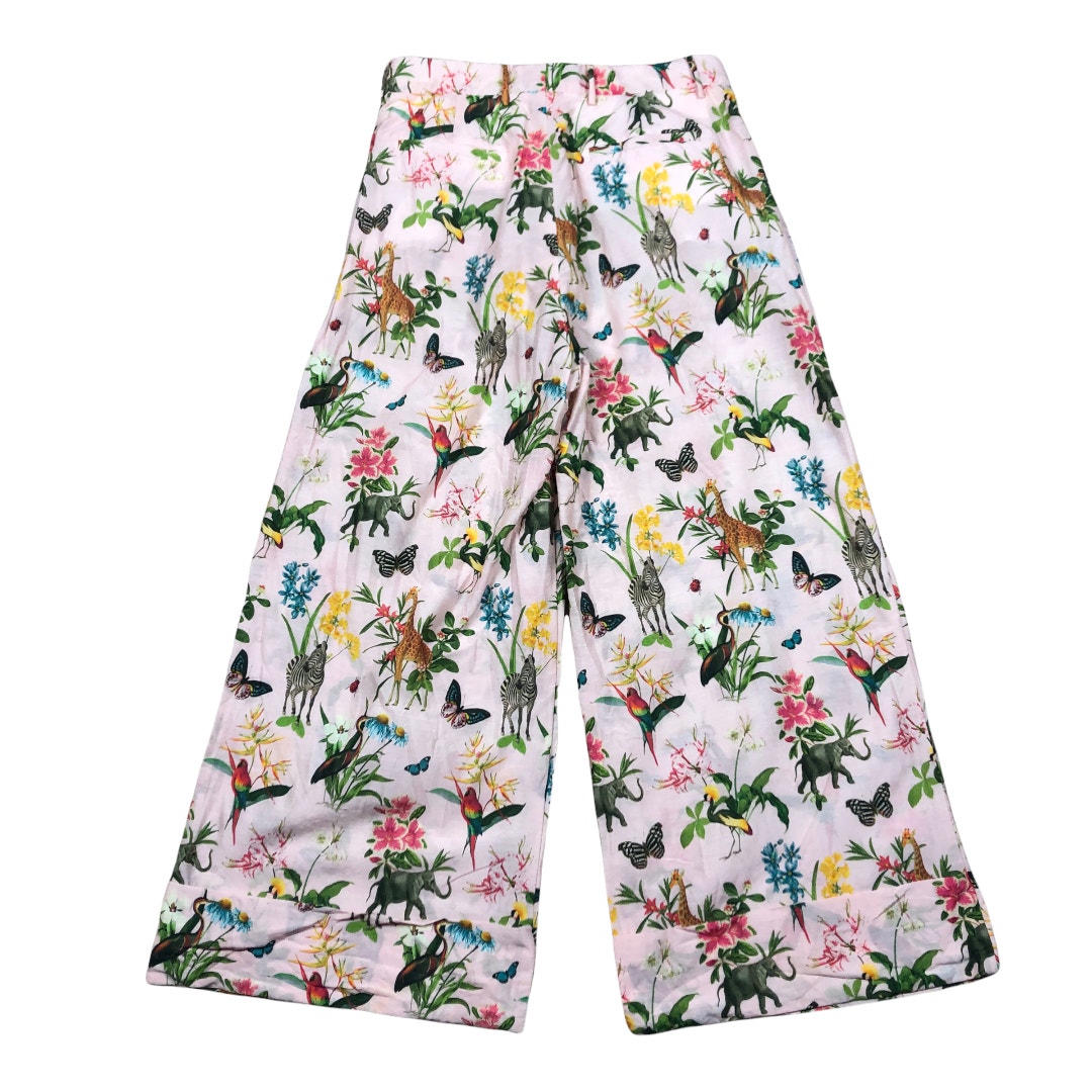 FUTURA MADAME BERWICH Pink Patterned Wide Leg Pants Lightweight Animals