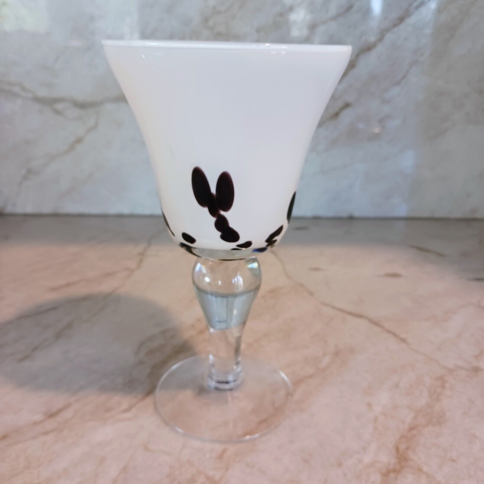 Murano Martini Drinking Glass Handblown WHITE BROWN Spots Art Deco Bareware VNT