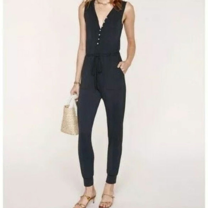 Heartloom x Revolve Annora Black Sleeveless Jersey Jogger Jumpsuit XL Comfort