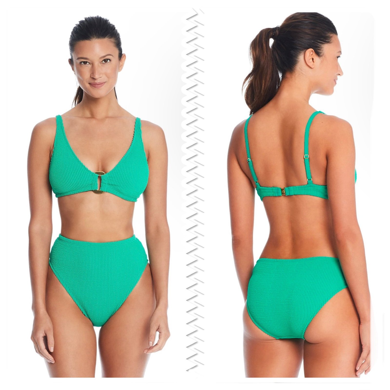 BLEU Rod Beattie Pucker Up Textured Bralette Bikini Top and Bottom Size 14