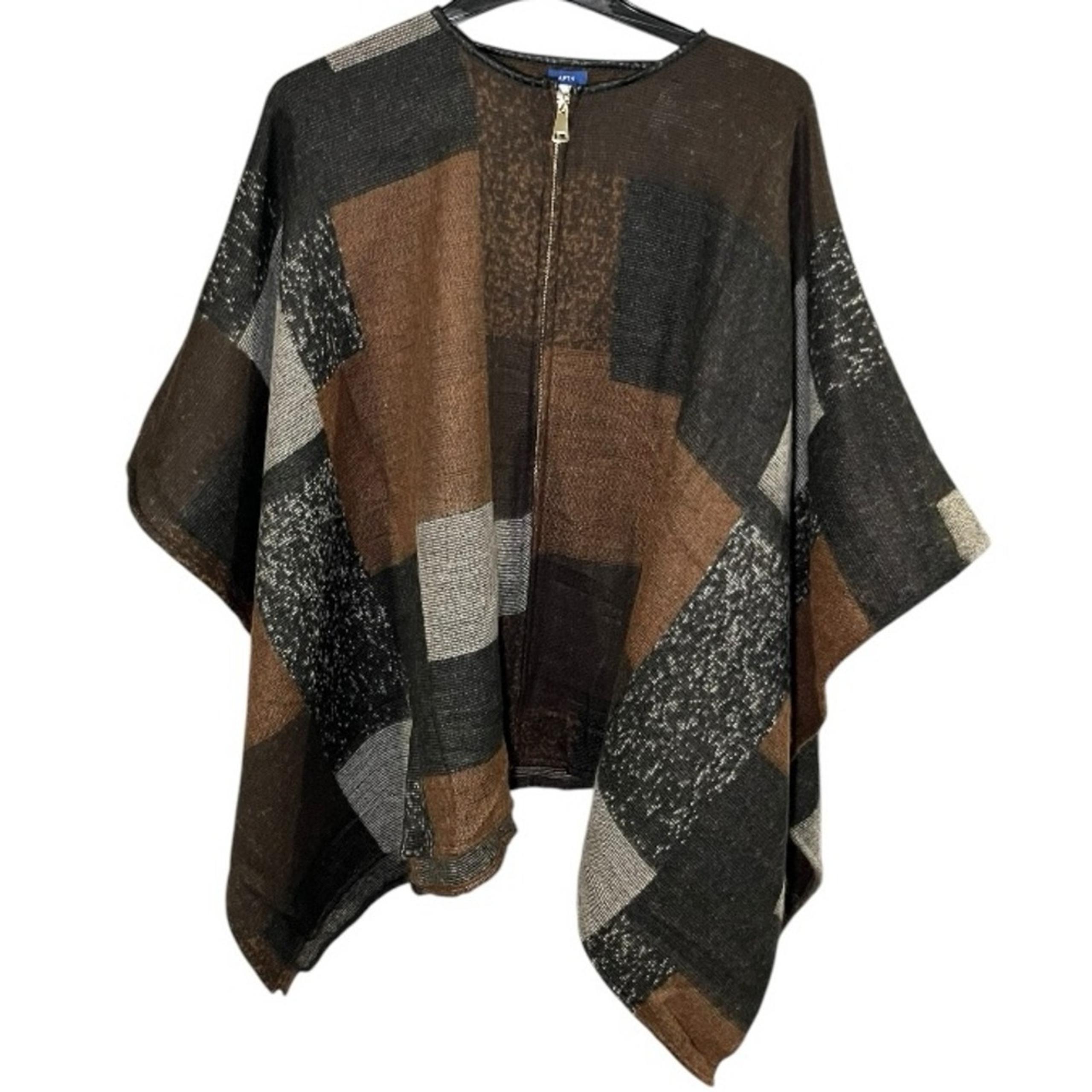 NWT Apt. 9 Women's Patchwork Poncho - Brown and Black with Gold Zipper -One Size
