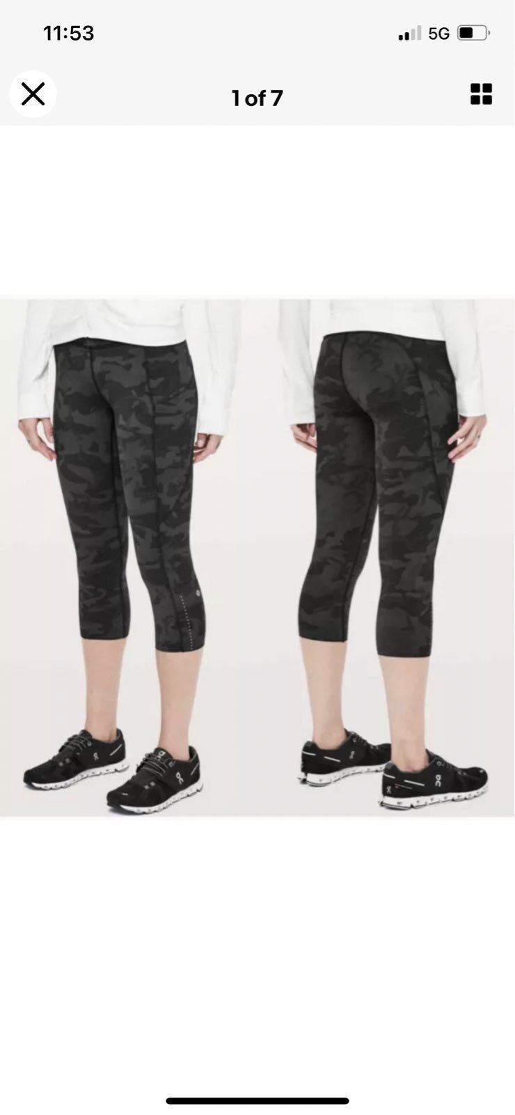 LULULEMON Fast Free Crop II 19” Nulux Incognito Camo Grey Reflective, Size 4
