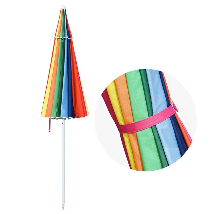 8ft Rainbow Beach Patio Umbrella Metal Market Tilt 16 Rib Sunshade Umbrella