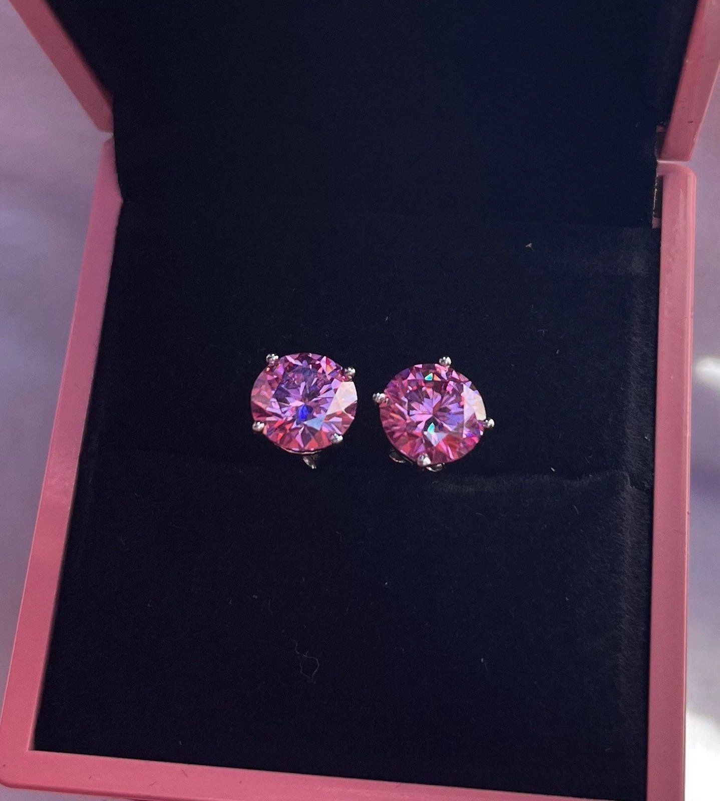 Pink Moissanite Stud Earrings Sterling Silver GRA Certified