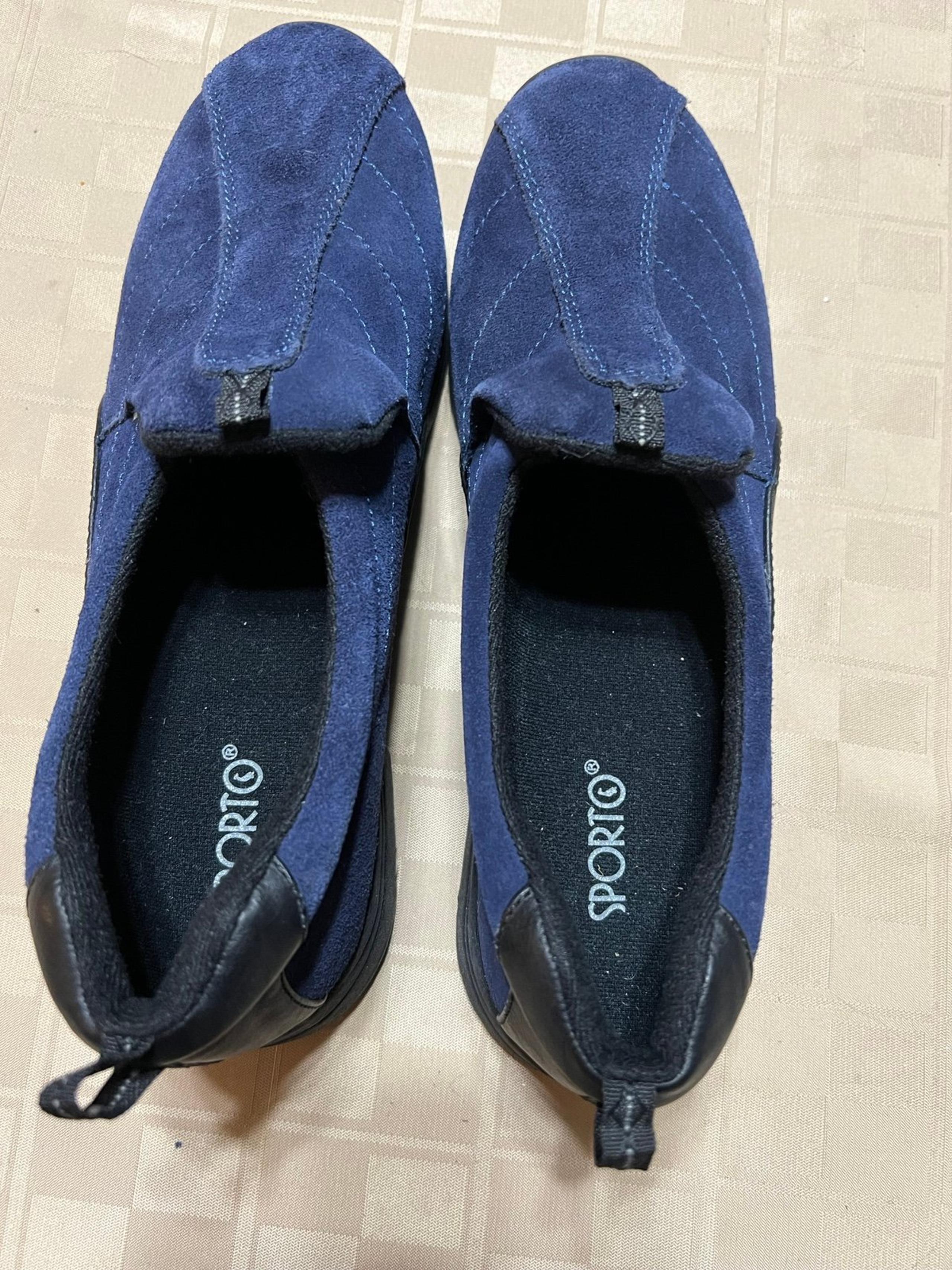 Sporto Slip On Shoes Women's Size 9.5 M Blue Black Leather EUC Flat