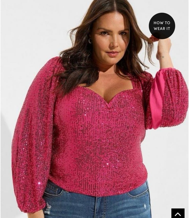 Torrid Sequin Deep V-Neck Long Sleeve Blouse