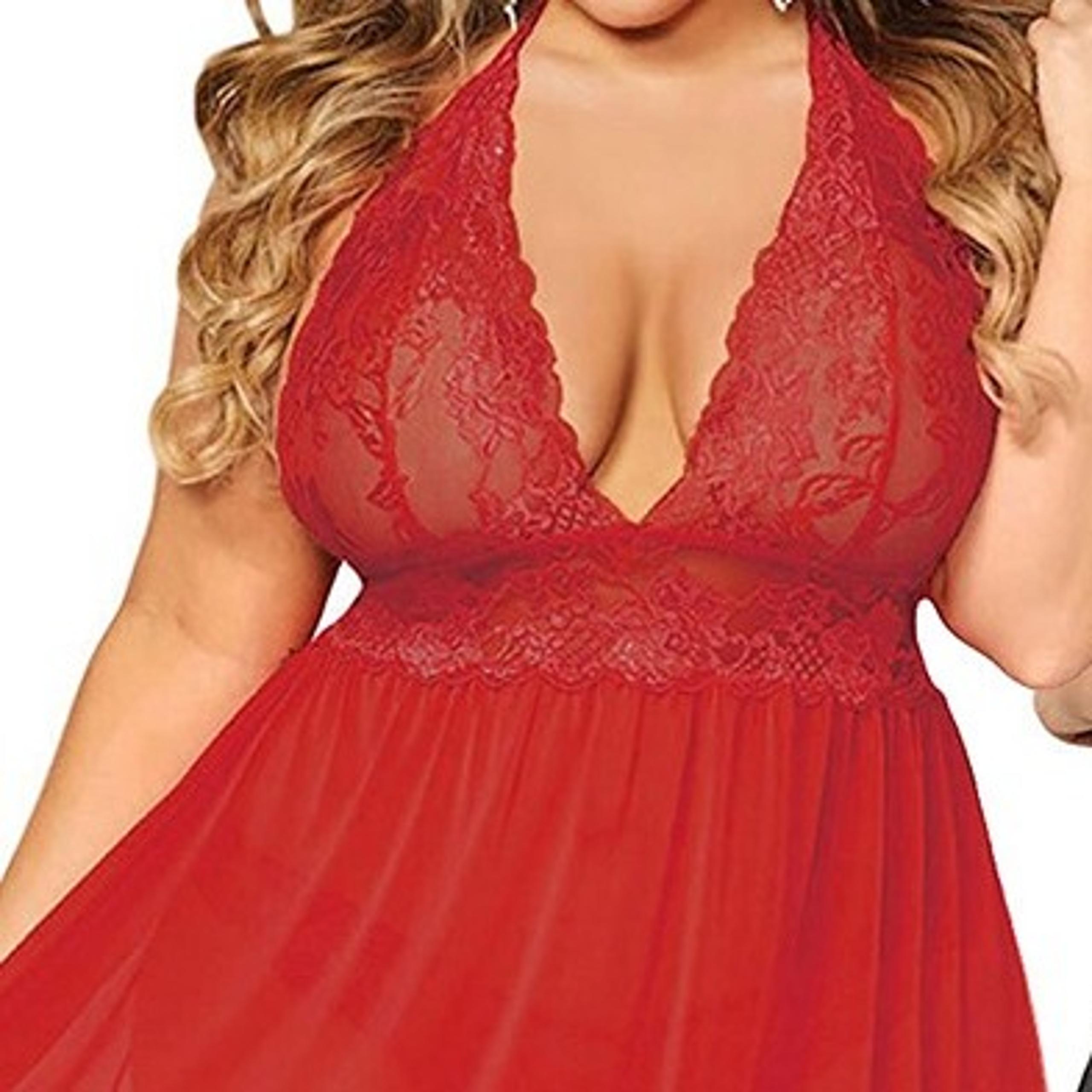 Women Sexy Lace Lingerie V-Neck Mini Dress Babydoll Underwear Nightwear
