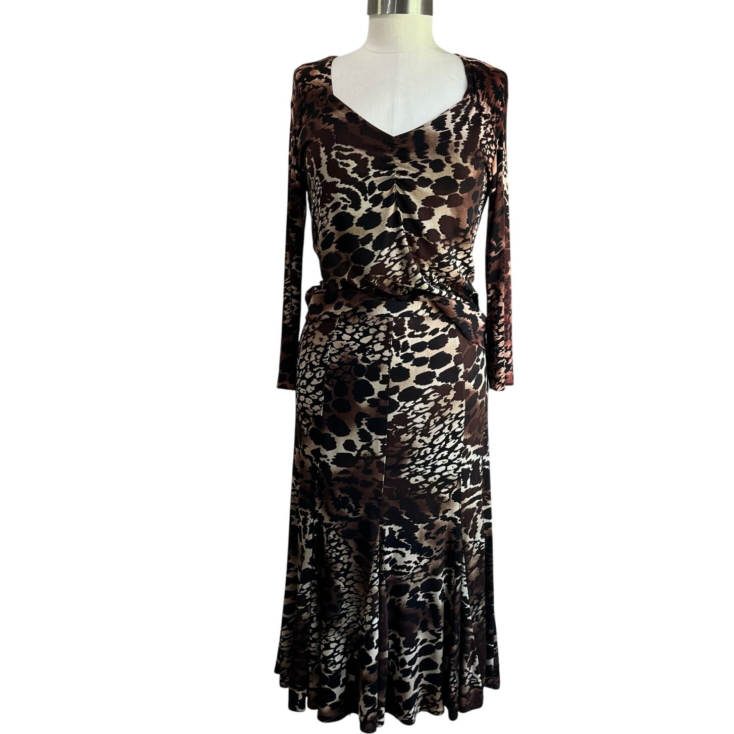 Chico's Travelers Blouse & Midi Skirt Cheetah Print Set Size 0= US Small