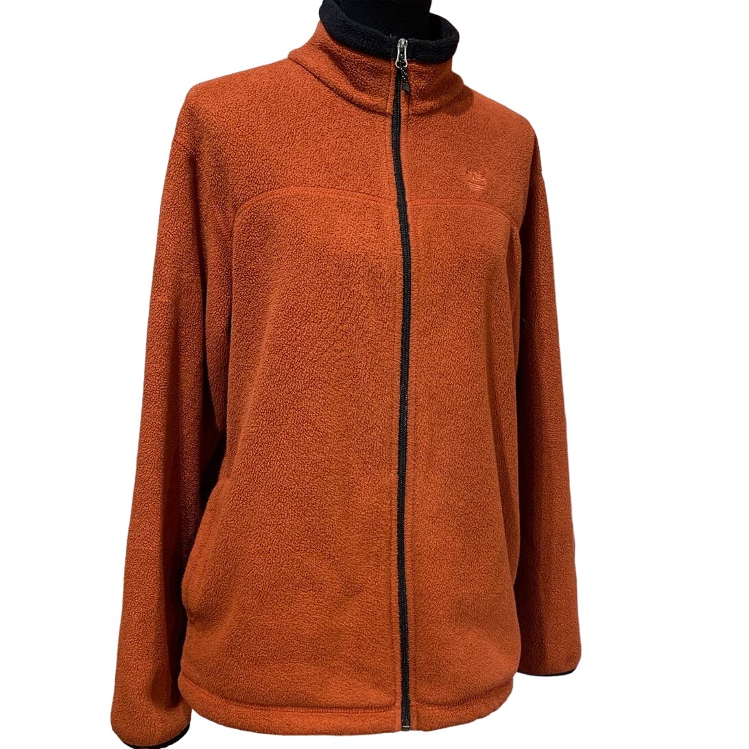 Timberland Weathergear Mens Small Rusty Orange Full Zip Fleece Jacket w Pockets