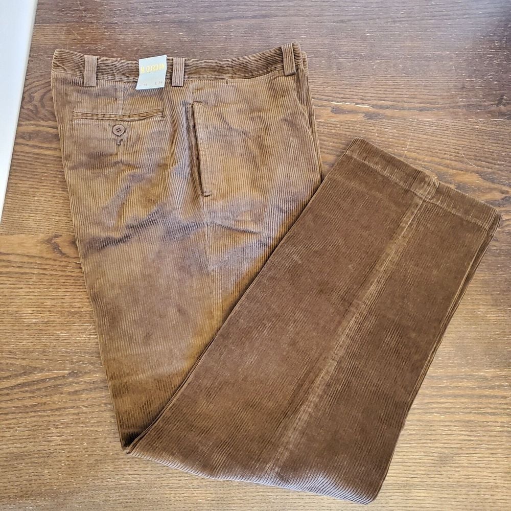 NEW M. Gordon Chestnut CORDUROY 34x34 Pants Wide Comfort Straight Leg 5 Pockets
