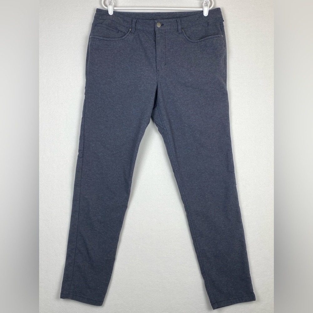 Lululemon ABC Pants Slim Tech Canvas Men's 36 Heather Blue Stretch Zipper Pocket