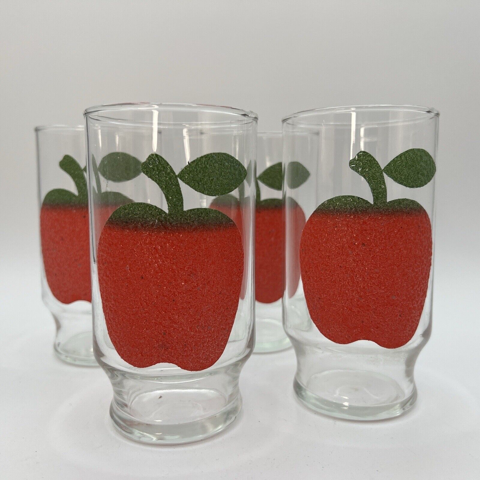 Set of 4 Vintage 1950’s MCM Drinking Glasses Textured Fruit Apple Tumbler Glass