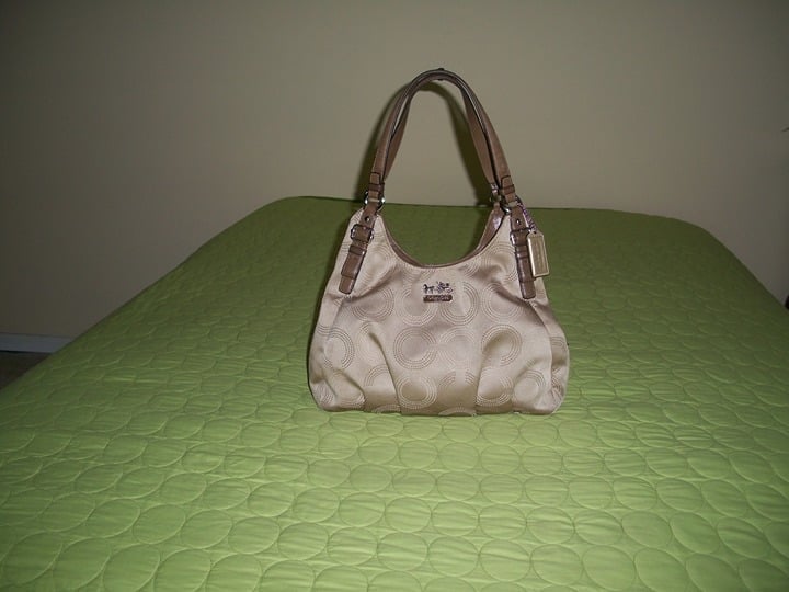 Coach Signature Beige Satin Shoulder Bag