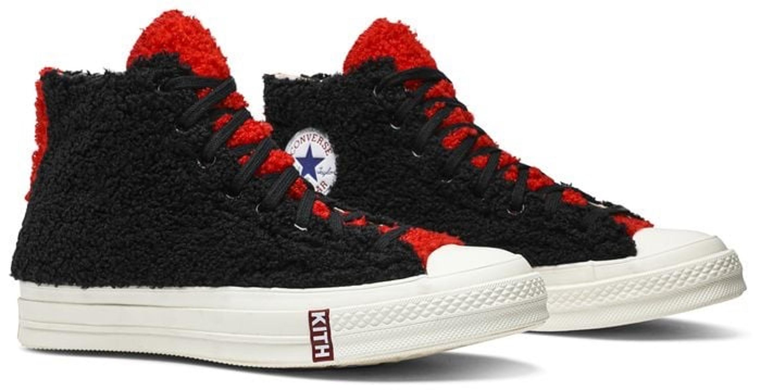 Kith x Disney x Converse Chuck 70 High Top "Mickey Mouse Fur" Black Red Sherpa