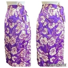 NWT Japna Tropical Floral Print Wrap Front Tie Side Satin Midi Skirt