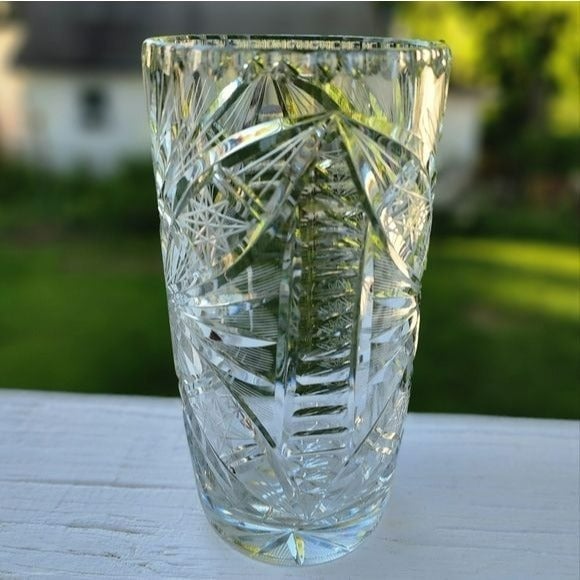 Vintage Multi-Cut Fine Crystal Vase 8.7in Tall
