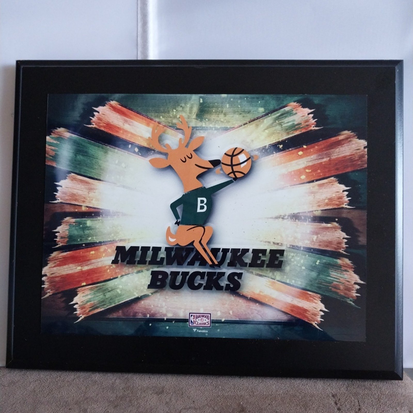 Milwaukee Bucks 10.5 x 13 Horizontal Hardwood Classics Team Logo Plaque