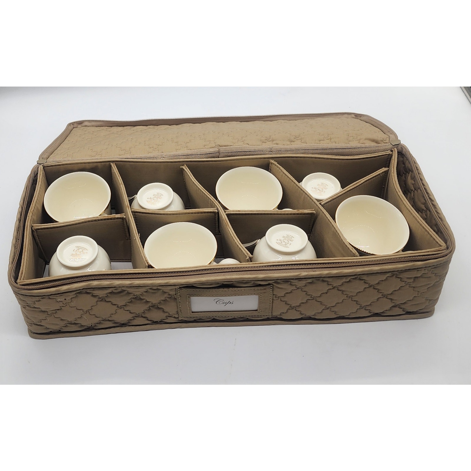 8 Lenox Spring Vista teacups with storage pads and bag