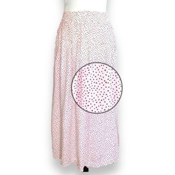 Vintage Maren Skirt White Midi Red Polka Dots Elastic Waist Pleated Lightweight