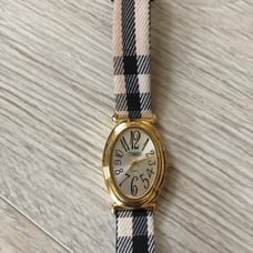 Vintage Prestige by Waltham Plaid Band Quartz Golden Watch