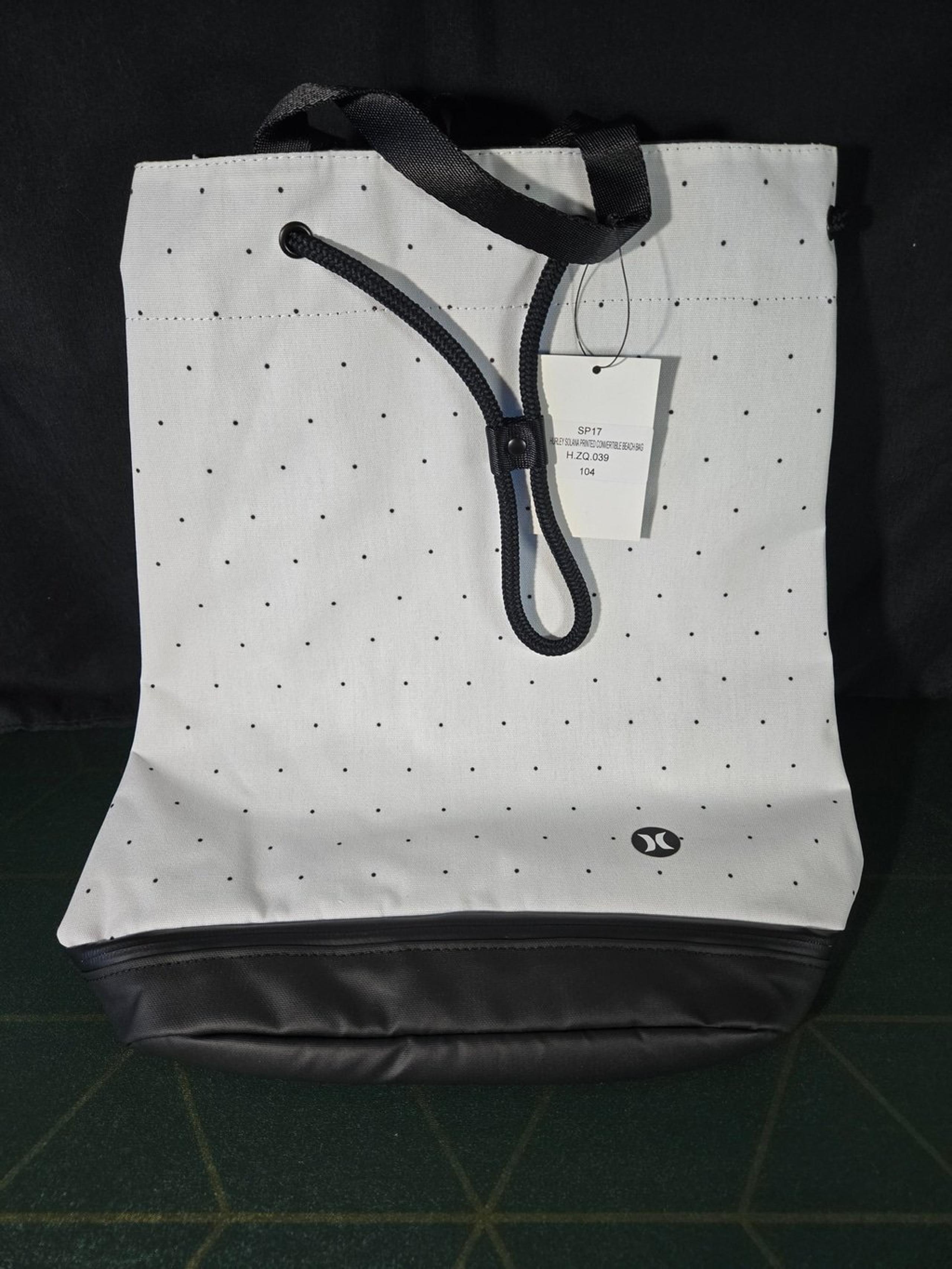 Hurley Beach Bag with Drawstring- White/Black