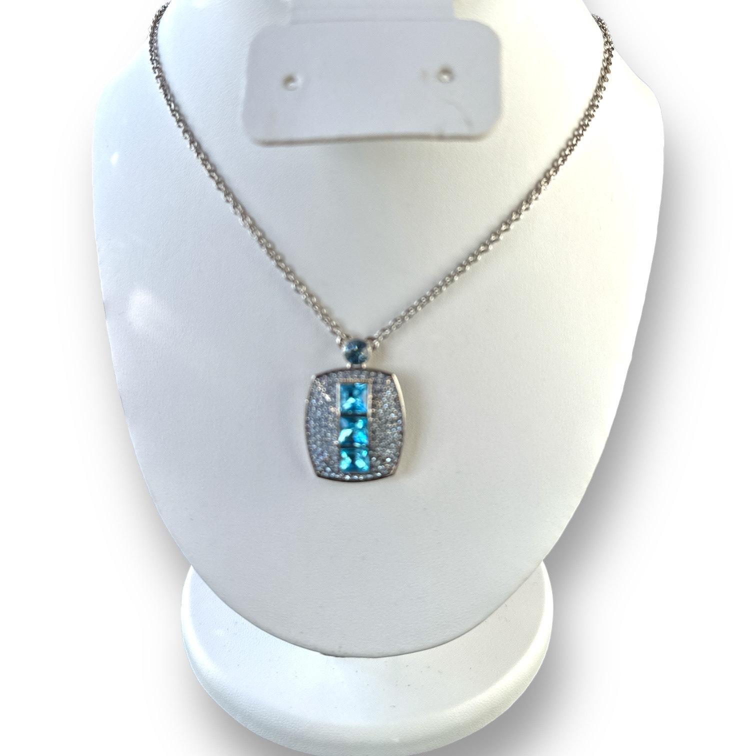 Vintage Aquamarine Blue Topaz and 925 Silver Signed Givenchy Necklace 16