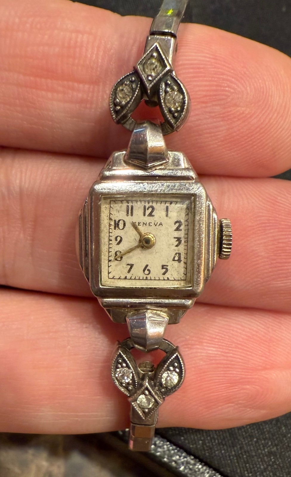 VTG 60s GENEVA 10K RGP Winds Up Automatic Ladies Watch Wristwatch Stretch Band